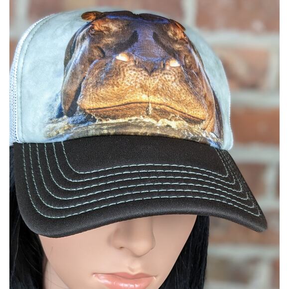The Mountain Hippo Trucker Hat Ball Cap One Size Snap Closure Mesh Back 5 Panel - Picture 4 of 6